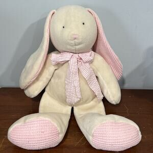 Vtg Russ Floppity Bunny Plush Rattle Cream Pink Waffle Weave Ears Feet Bow